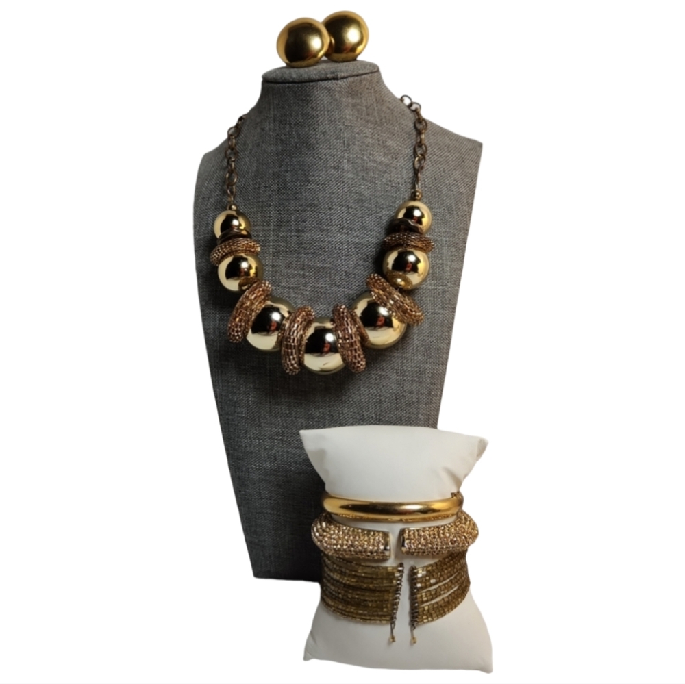 BUNDLE GLAM JEWLERY SET ICED PAVE VINTAGE MIX GOLD TONE